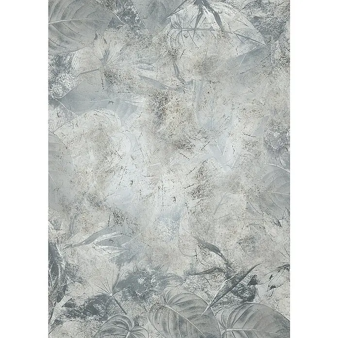 Komar Raw Fototapete Flower Fossil4 -tlg., B x H: 200 x 280 cm, Vlies - Abstrakte Tapete mit Blattmuster in Grautönen, ideal für moderne Innenräume, die einen Hauch von Natur und Eleganz suchen.