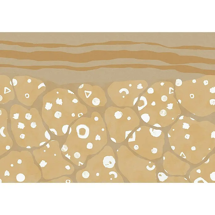 Komar Ink Fototapete Subsoil - 8 -tlg., B x H: 400 x 280 cm, Vlies - Abstraktes Design mit beigen Kreisen und weißen Mustern, die eine subtile und organische Ästhetik erzeugen. Harmonische Farbpalette.