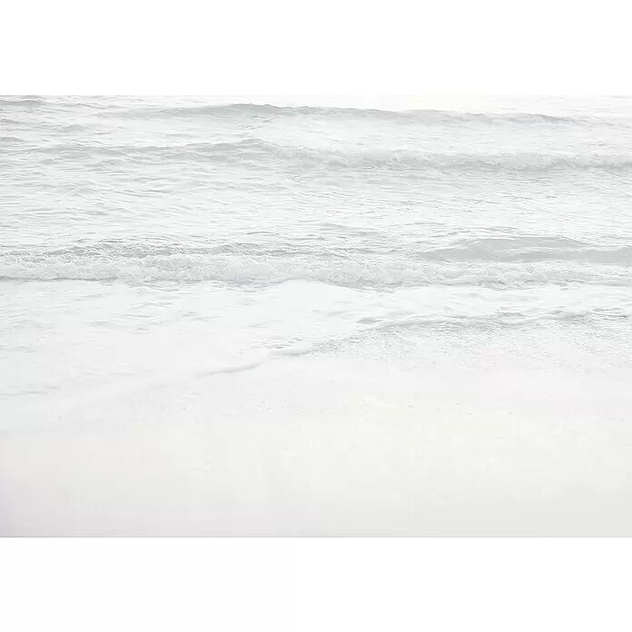 Komar Raw Fototapete Silver Beach - 4 -tlg., B x H: 400 x 280 cm, Vlies - Sanfte, helle Meereswellen spülen an einen hellen, weichen Sandstrand.