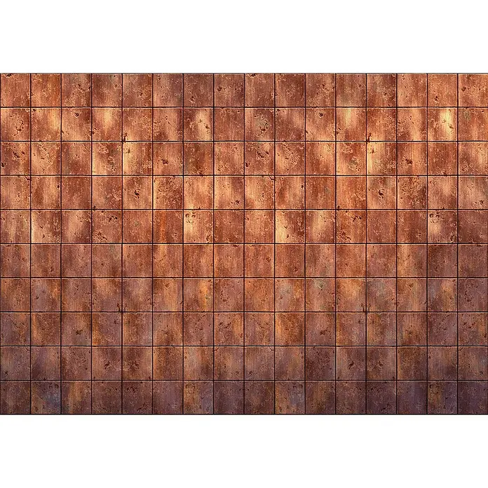 Komar Ink Fototapete Erosion - 8 -tlg., B x H: 400 x 280 cm, Vlies - Wandbild mit quadratischen, kupferfarbenen Kacheln mit leicht unregelmäßiger Oberfläche für einen rustikalen Look.