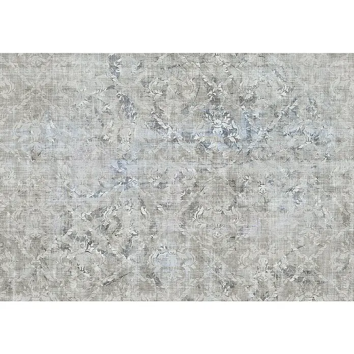 Komar Raw Fototapete Origins - 4 -tlg., B x H: 400 x 280 cm, Vlies - Abstraktes, graues Textilmuster mit dezenten floralen Elementen, das eine subtile Eleganz für Heimtextilien oder Hintergründe bietet.