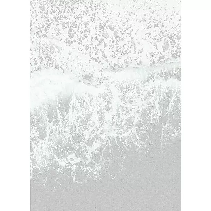 Komar Raw Fototapete Ocean Surface - 2 -tlg., B x H: 200 x 280 cm, Vlies - Luftaufnahme von weißen Schaumwellen, die in hellgrauen Sand zurückweichen und am Wasserrand feine Muster bilden.