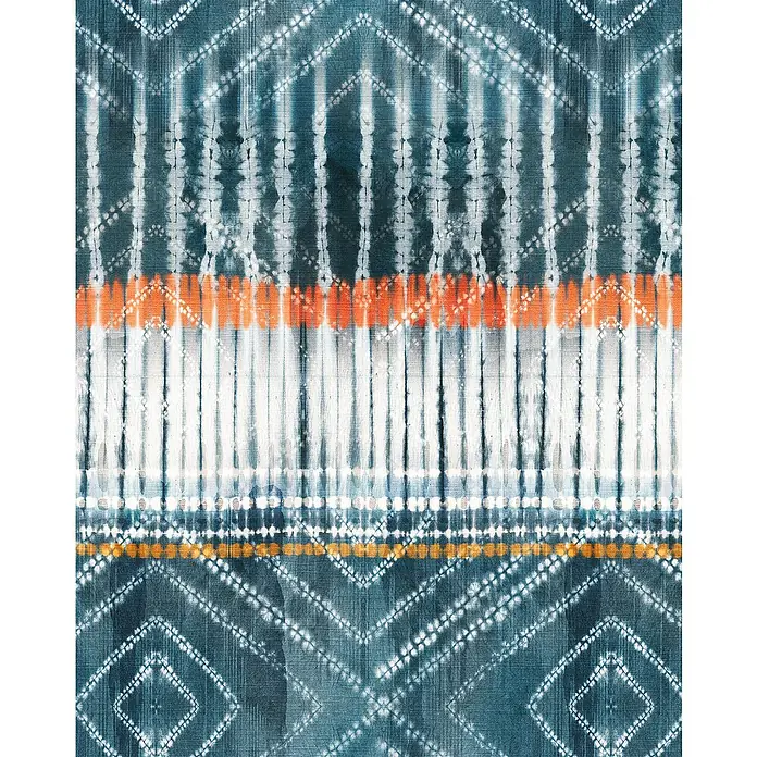 Komar Home Fototapete Native - 4 -tlg., B x H: 200 x 250 cm, Vlies - Nahtlose Textur mit einem ethnischen Shibori-Muster mit blauen und weißen Farben und einem Hauch von Orange für Kleidung und Dekoration.