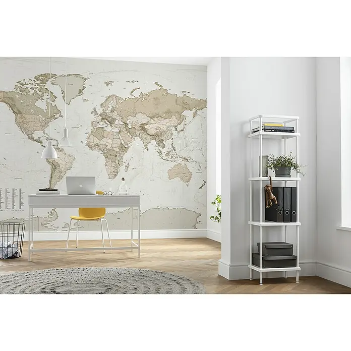 Komar Home Fototapete Earth Map - 7 -tlg., B x H: 350 x 250 cm, Vlies - Das moderne, weisse Bücherregal mit vier Ebenen bietet stilvollen Stauraum für Bücher, Pflanzen und Deko-Objekte in jedem Raum.