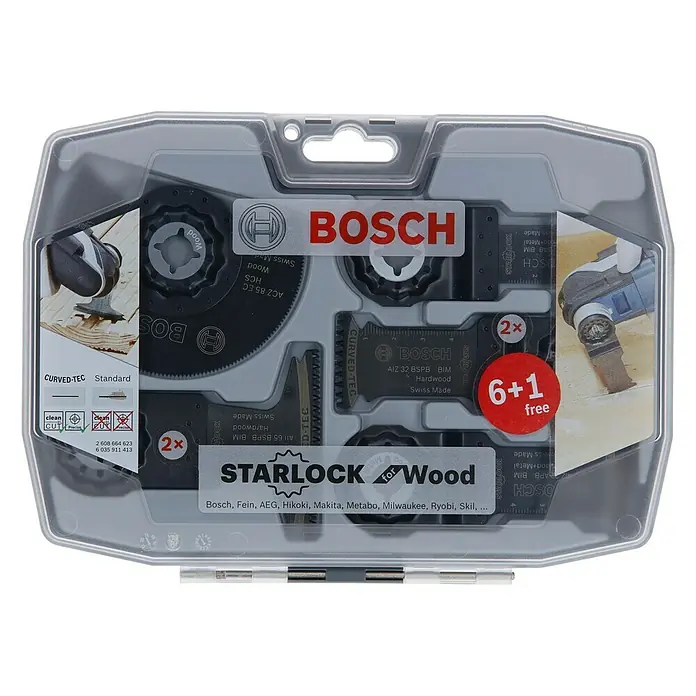 Bosch Zubehör-Set Best of Wood7 Stk., 7 -tlg. - Bosch Starlock Holz-Sägeblätter-Set: Präzise Schnitte für Holzprojekte mit 6+1 gratis Zugabe für vielseitige Anwendungen.