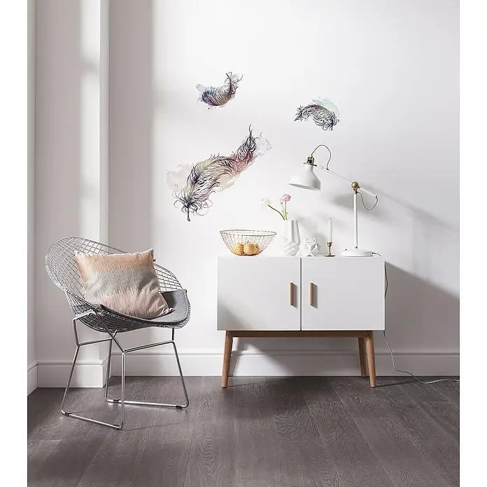 Komar Dekosticker Inspiration - 3 -tlg., 70 x 50 cm - Dekorative Wandaufkleber mit Federdesign verleihen dem Raum eine künstlerische Note und ergänzen die moderne Einrichtung.