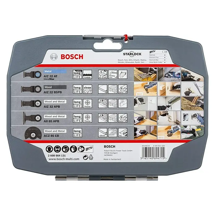 Bosch Zubehör-Set Starlock Best of Cutting - 5 Stk. - Bosch Starlock Multitool-Zubehörset mit verschiedenen Sägeblättern für Holz, Metall und Universal-Anwendungen in einer praktischen Aufbewahrungsbox.