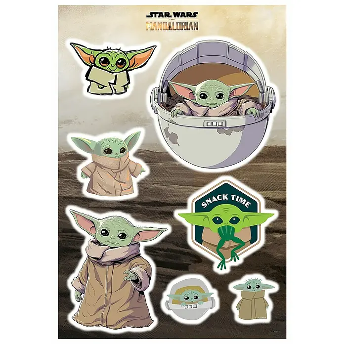 Komar Star Wars Dekosticker The Child Cluster - 7 -tlg., 70 x 50 cm - Grogu-Aufkleber mit verschiedenen Illustrationen von "The Mandalorian", darunter Snack-Zeit-Motiv und dem Kind im Schwebewagen.