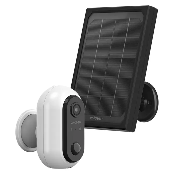 Überwachungskamera HomeCam Akku Outdoor - L x B x H: 55 x 50 x 90 mm - Eine kabellose Avidsen-Überwachungskamera mit Solarpanel zur umweltfreundlichen Stromversorgung für den Außenbereich.