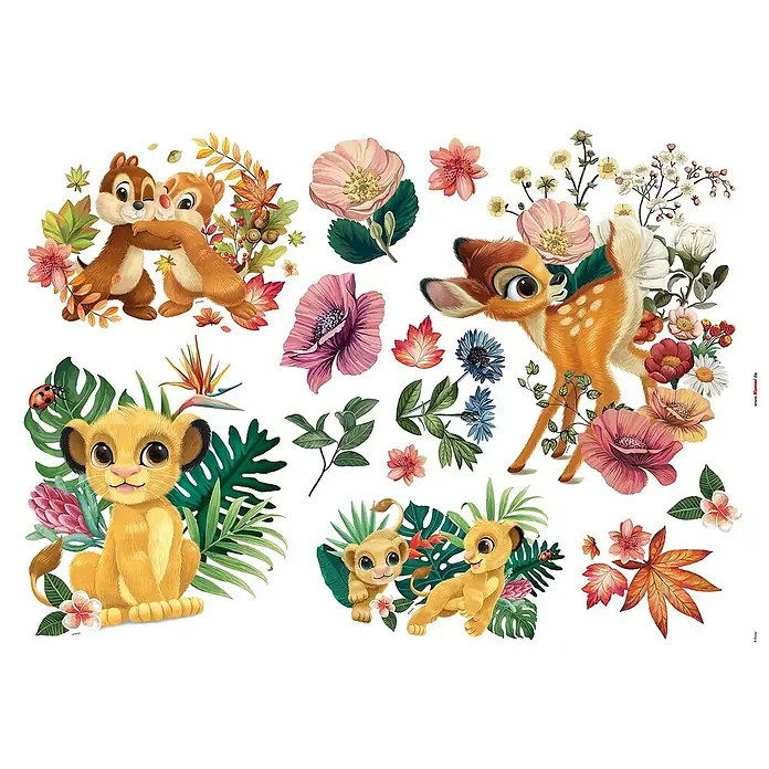 Komar Disney Edition 4 Dekosticker Be In Nature - 15 -tlg., 100 x 70 cm - Niedliche Disney-Figuren wie Bambi, Simba und Chip & Chap im floralen Design. Ideal für Kinderzimmer oder als dekoratives Element.