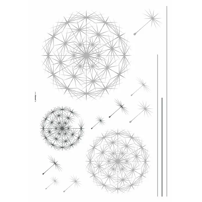 Komar Dekosticker Dandelion14 -tlg., 100 x 70 cm - Zarte Pusteblumen in verschiedenen Größen, die eine ruhige und ästhetische Darstellung der Natur bieten.