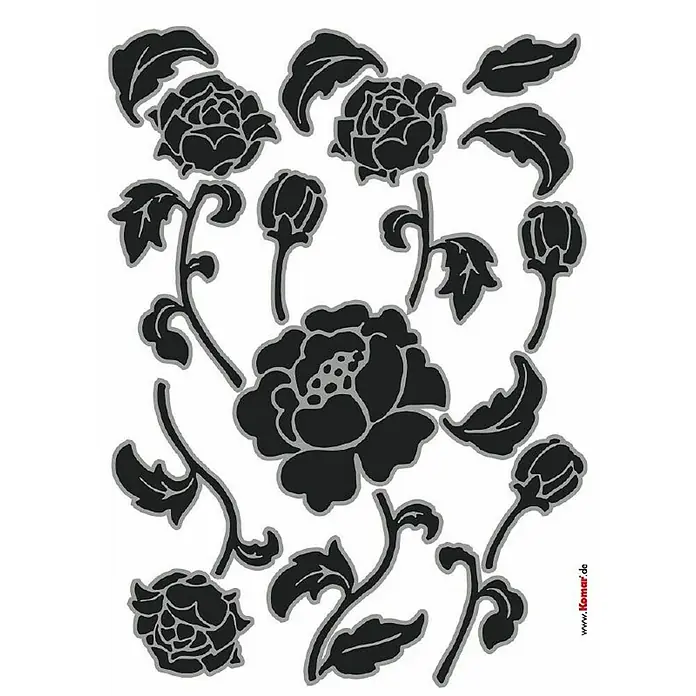 Komar Dekosticker Tiffany - 17 -tlg., 70 x 50 cm - Schwarze Blumen-Wandtattoo-Vorlage mit Rosen, Blüten und Blättern.