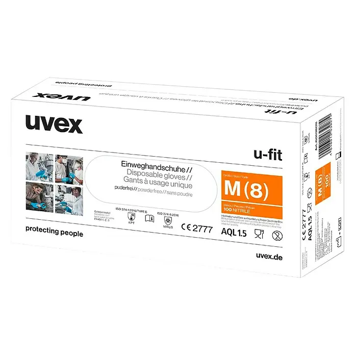 Einmalhandschuhe u-fit - XL, Kunststoff - Uvex u-fit Einweghandschuhe, Größe M (8), 100 Stück aus Nitril. Puderfreie Handschuhe für optimalen Schutz in verschiedenen Anwendungsbereichen.