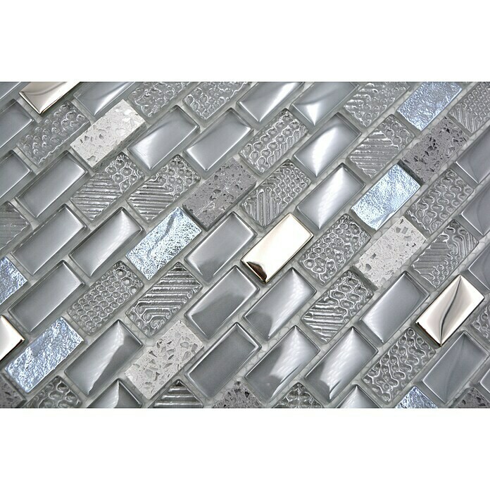 Mosaikfliese Brick Crystal Mix XCM B142 (30 x 28,5 cm, Grau, Glänzend)