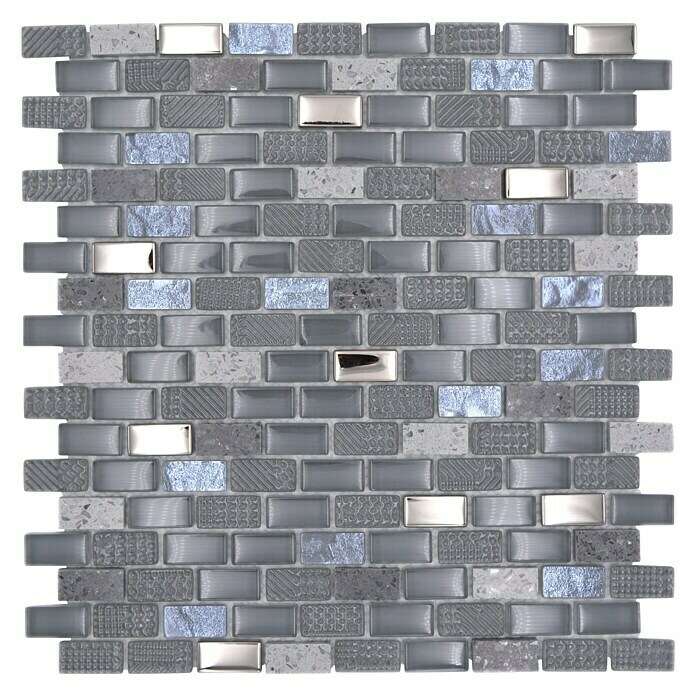 Mosaikfliese Brick Crystal Mix XCM B142 (30 x 28,5 cm, Grau, Glänzend)