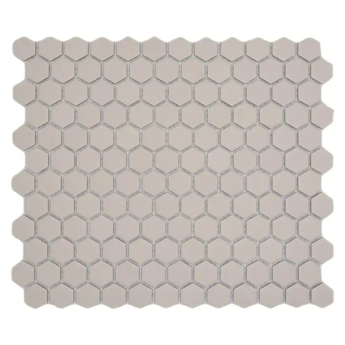 Mosaikfliese Hexagon Uni CU HX020 - 26 x 30 cm, Beige, Matt - Helles, sechseckiges Mosaikfliesen-Design für moderne Interieurs, perfekt für Badezimmer und Küchen. Zeitlose Eleganz für jeden Raum.