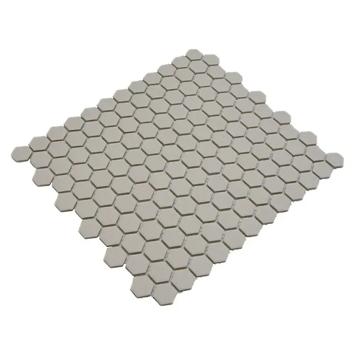 Mosaikfliese Hexagon Uni CU HX020 - 26 x 30 cm, Beige, Matt - Graue sechseckige Keramikfliesen, ideal für Wand- oder Bodendesign, bieten eine elegante und moderne Ästhetik für jeden Raum.